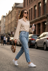 Polka Dot Bell Sleeve Shirt For Women