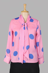 Polka Dot Regular Fit Attached Scarf Shirt