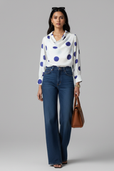 Royal Blue Polka Dot Cowl Neck Women's Top