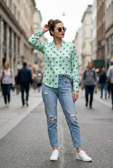 Classic Polka Dot High Low Hem Top For Women