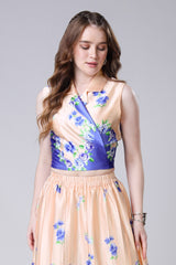 V-Neck Sleevesless Floral Tie-Up Detail Wrap Top For Women