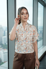 Abstract Floral Up Down Hem Mandarian Collar Top