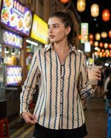 Insta-Ready Wavy Stripes Tie-Cuff Sleeve Smart Womens Shirt