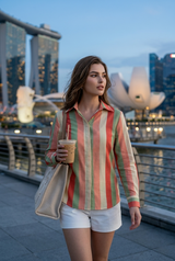Modern Stripe Button-Down Casual Womens Shirt