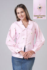 Exclusive Golden Gleam Evil Eye Womens Shirt With Pearl Buttons