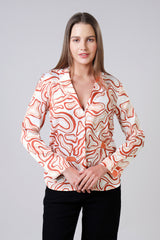 Abstract Pattern Stylish Collared Office Wear Womens Shirt