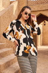 Kynara Pleated Womens Shirt - Abstract Luxe Drop