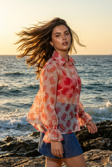 SunsetPetal Womens Shirt 🌅🌸 - Golden Hour Layer