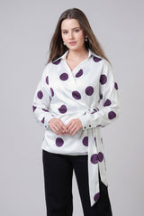 Polka Dot Wrap Tie-Up Waist Womens Shirt