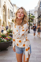 Polka Dot Wrap Tie-Up Waist Womens Shirt