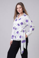 Polka Dot Wrap Tie-Up Waist Womens Shirt