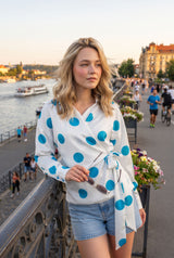 Polka Dot Wrap Tie-Up Waist Womens Shirt
