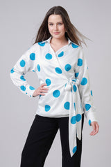 Polka Dot Wrap Tie-Up Waist Womens Shirt