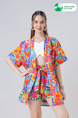 Seamless Colorful Floral Cotton Longline Shrug