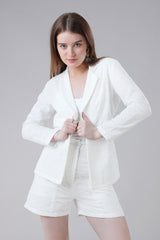 White Cotton Premium Embroidered Jacket For Women