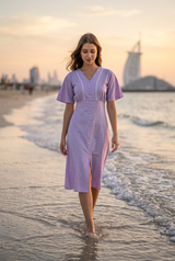 Pastel Lavender Midi Cotton Dress - Feminine Fit, Soft Feel, Smart Casual Style