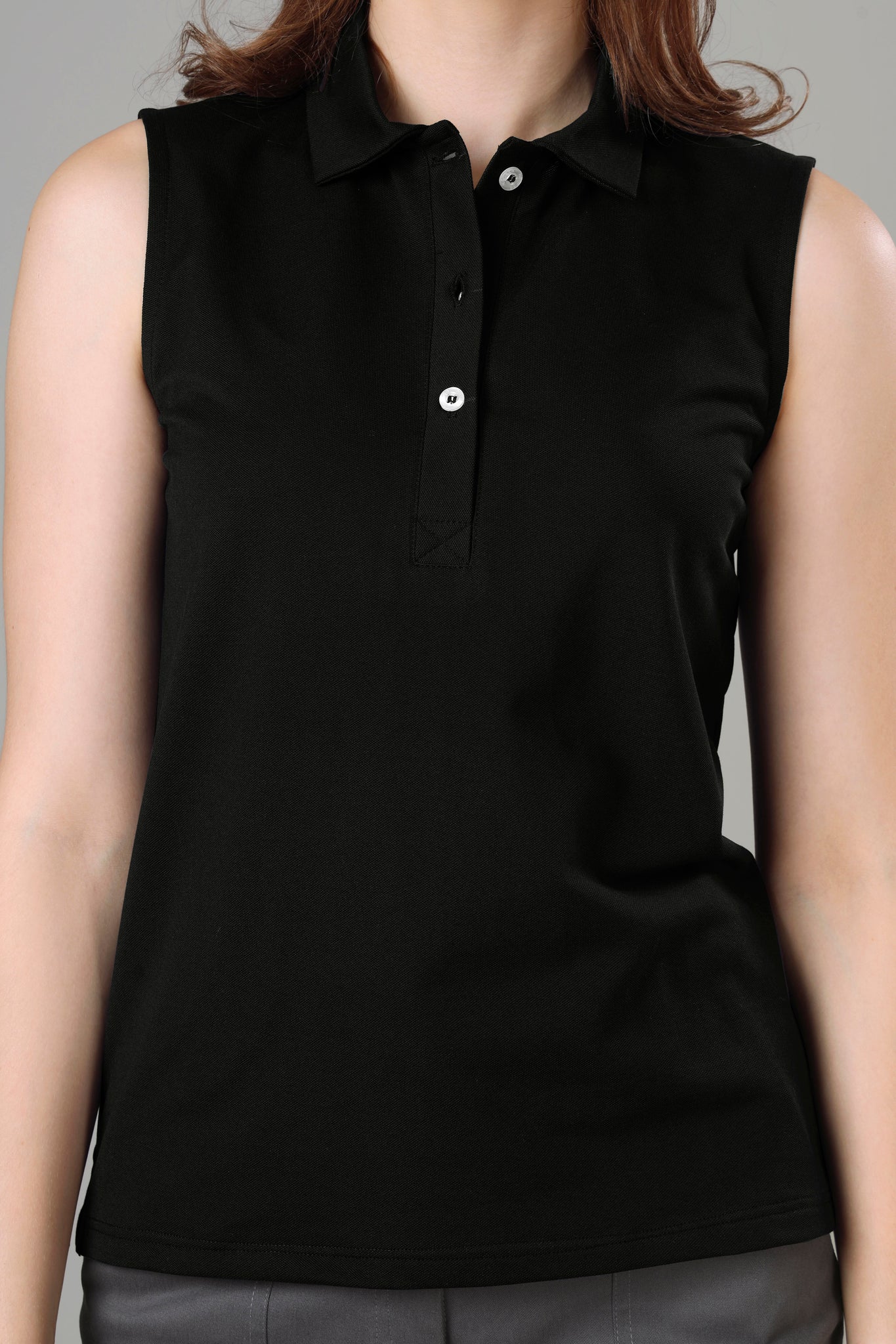 Exclusive Black Polo Sleeveless T-Shirt For Women