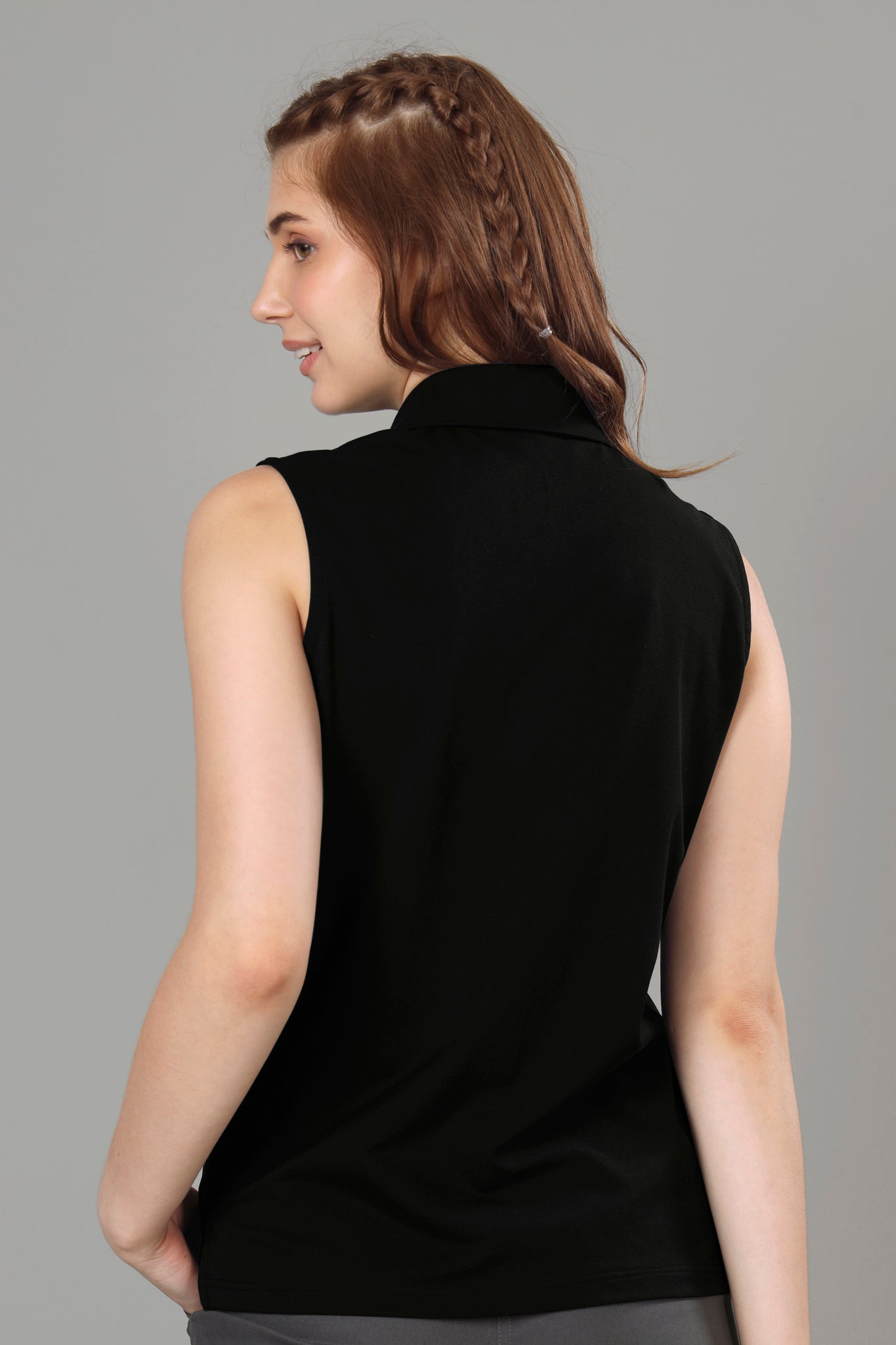 Exclusive Black Polo Sleeveless T-Shirt For Women