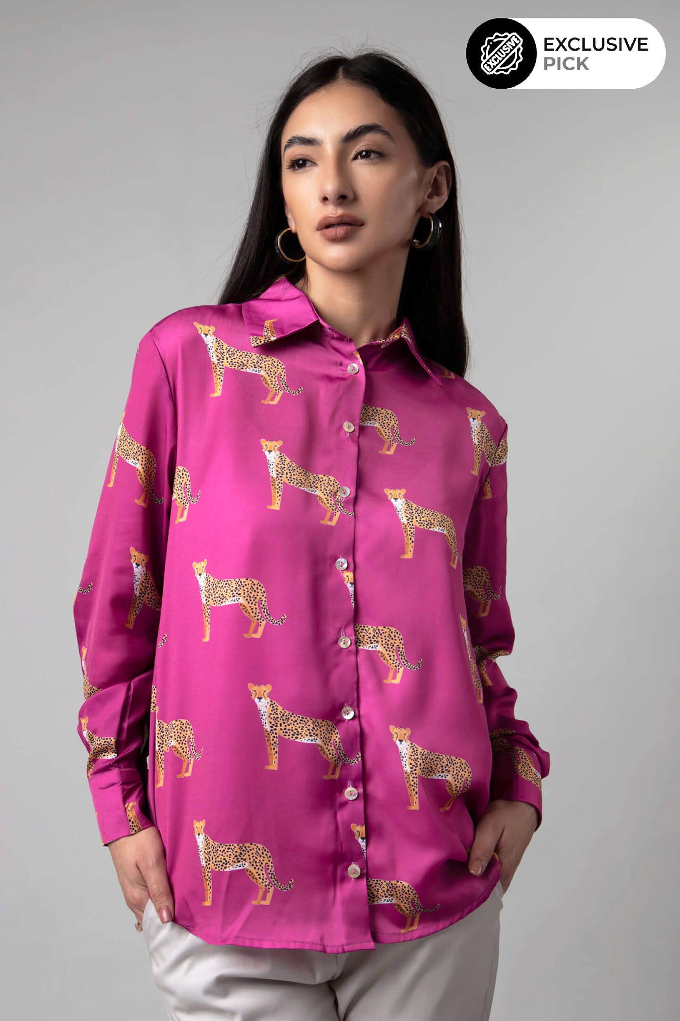 Fuschia Pink Leopard Printed Shirt