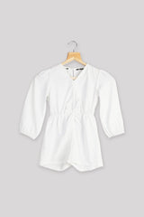 White Front Knot Jumpsuit For Girls