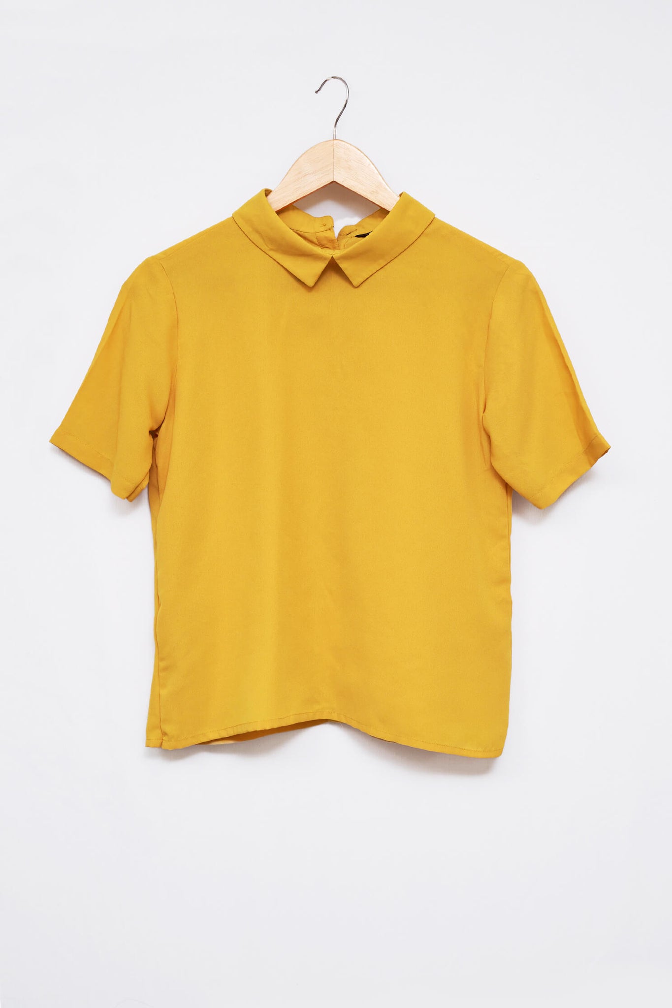 Mustard Styled High Neck Back Button Top