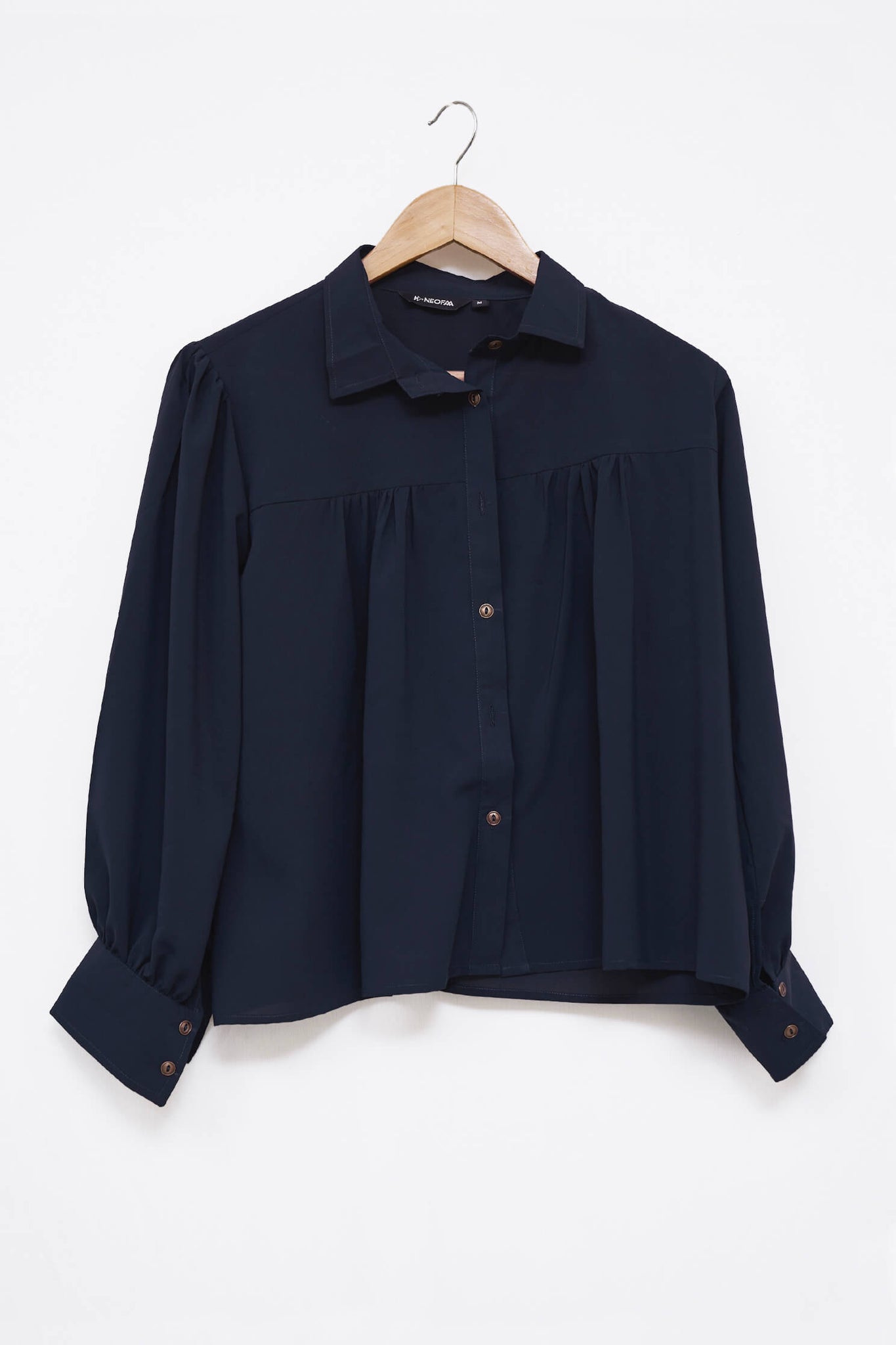 Navy Blue Front Gathered Detail Casual Shirt