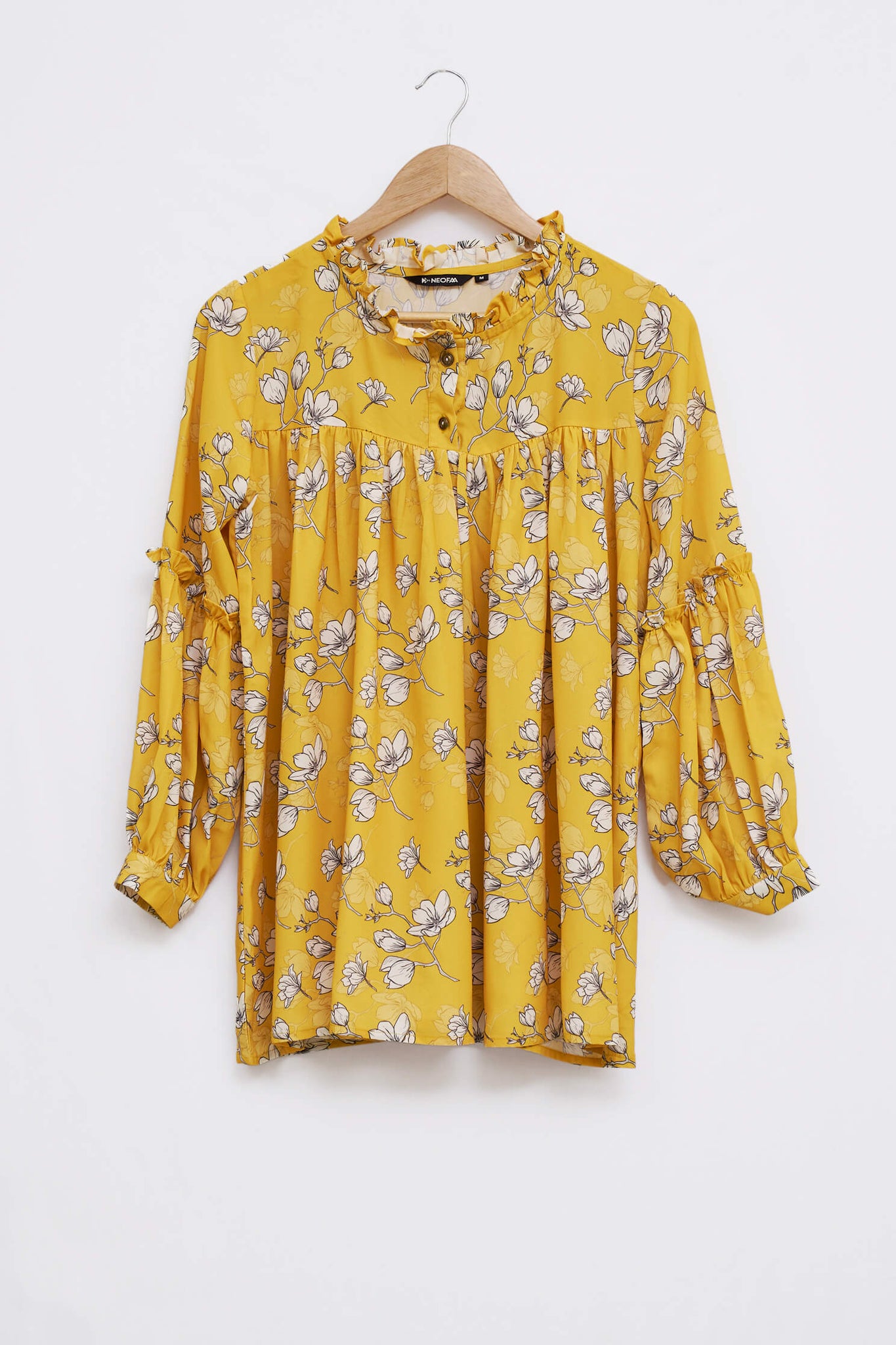 Floral Ruffle Round Neck Full Sleeve Top