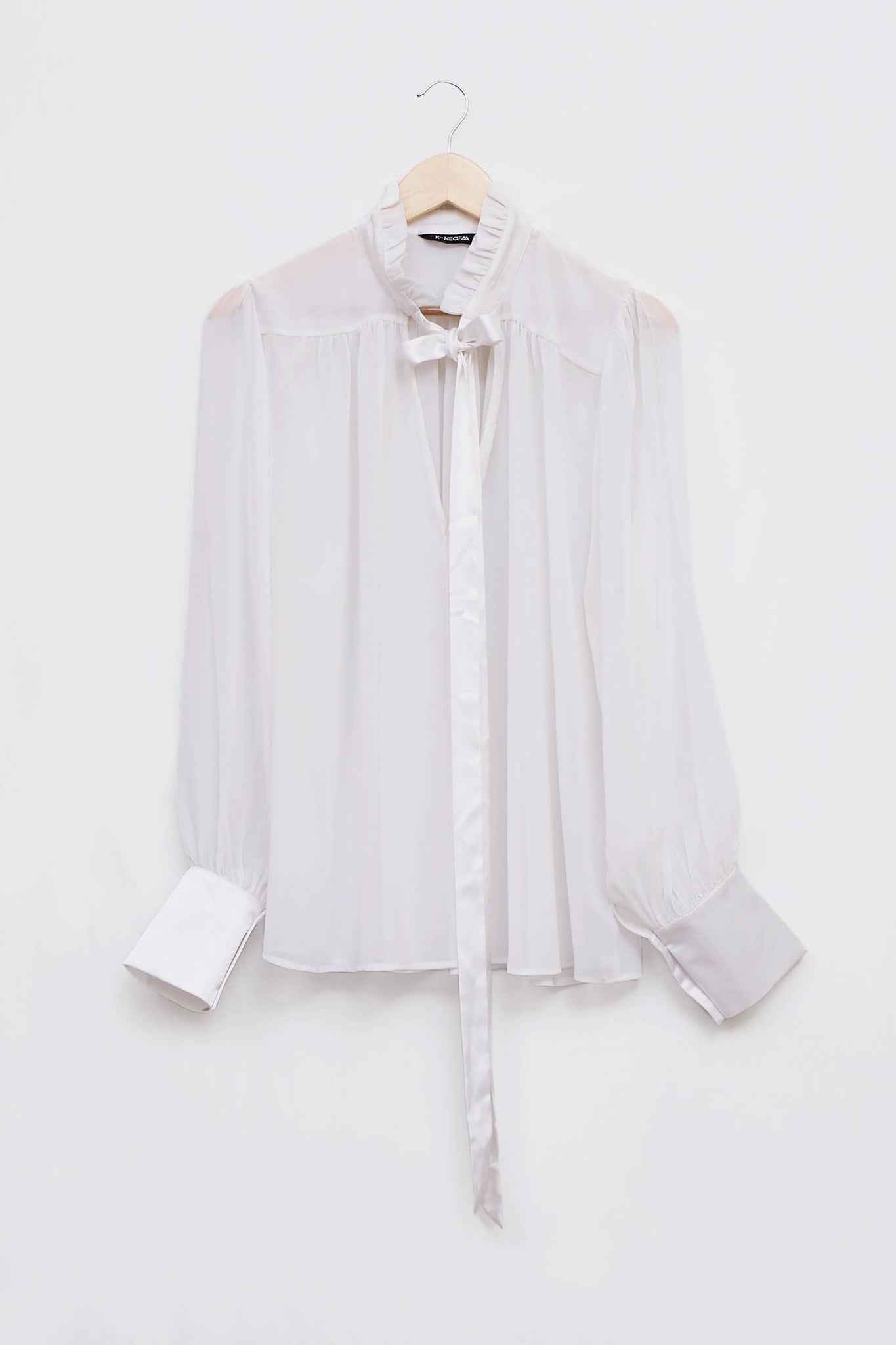 White Frill Neck Cuff Sleeve Top