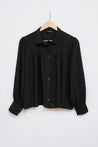 Black Front Gathered Detail Casual Shirt - neofaa.com