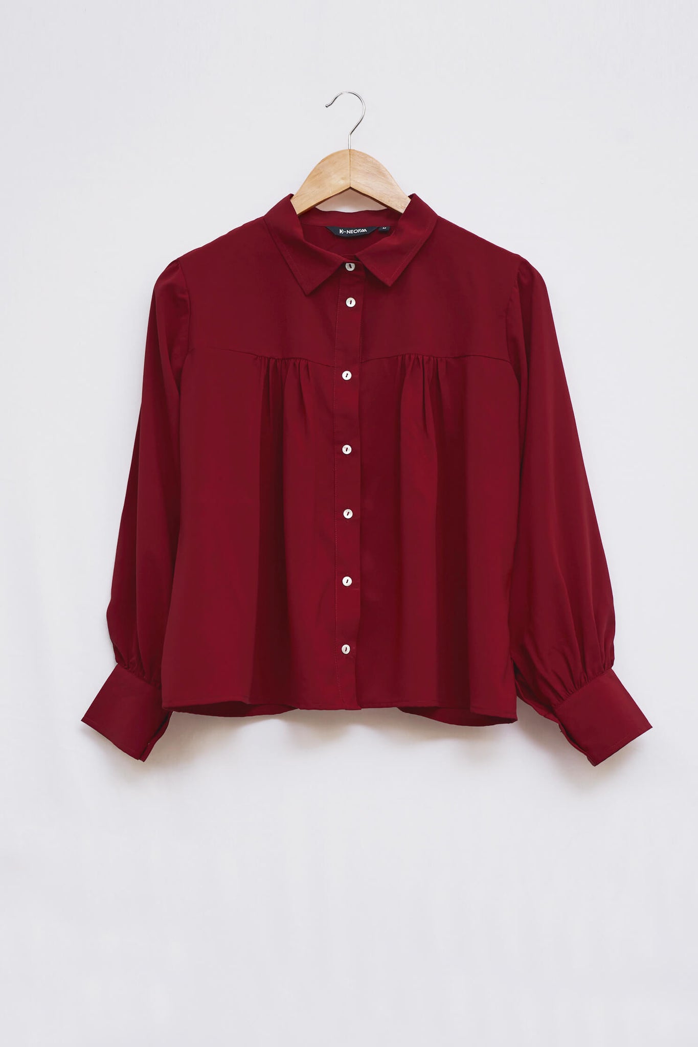 Maroon Front Gathered Detail Casual Shirt