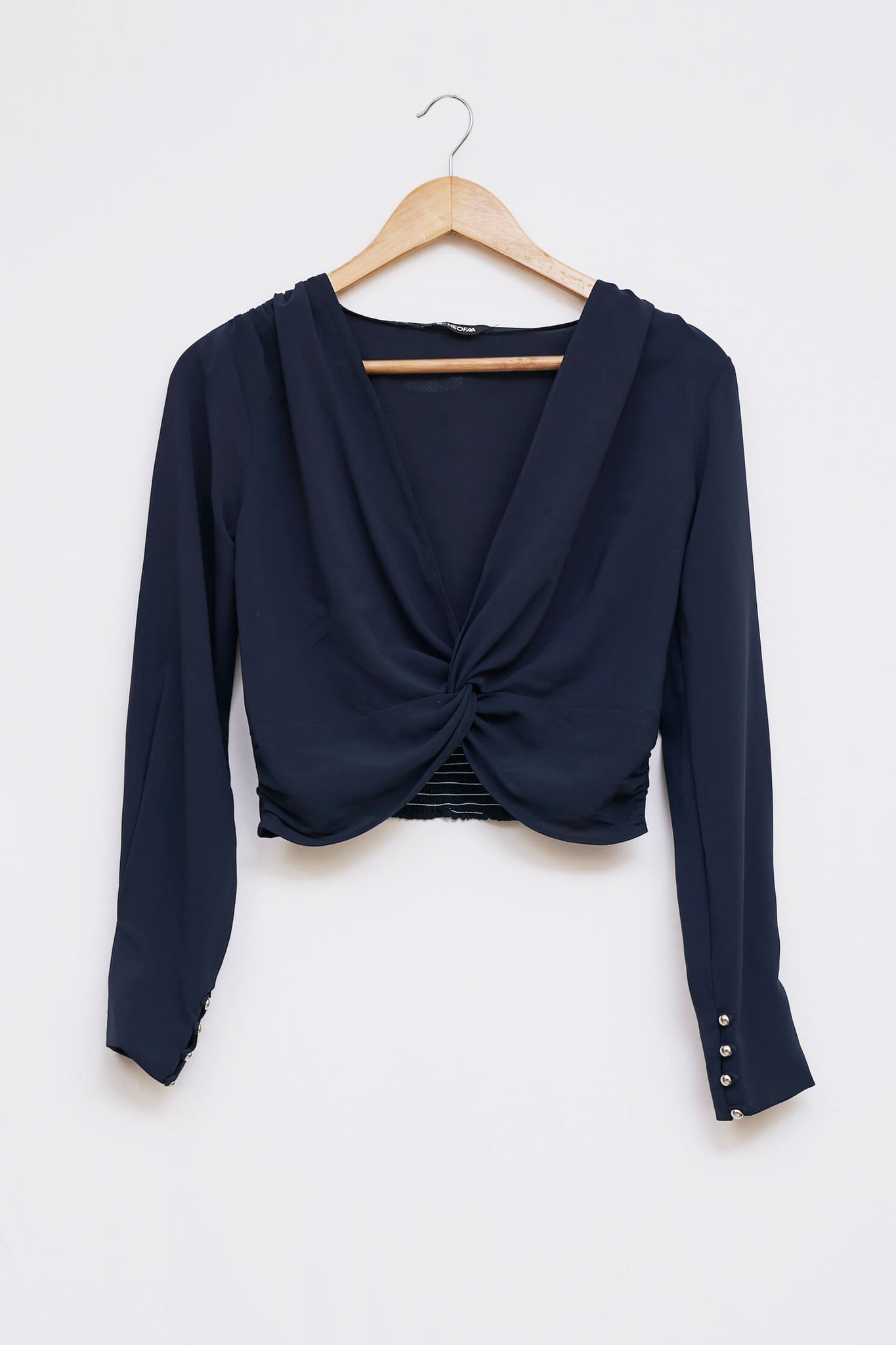 Navy Soild Cropped Twisted Knot Top