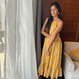 Floral Halter Ruffle Neck Teired Midi Dress