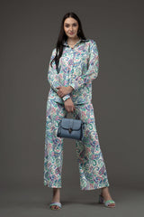 Paisley Collar Neck Flared Bottom Co-Ord Set