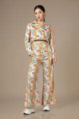 Crop Blazer Flared Bottom Co-Ord Set For Women