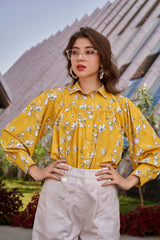 Floral Gathered Detail Balloon Sleeve Top
