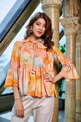 Tie & Dye Neck Knot BlousonTop