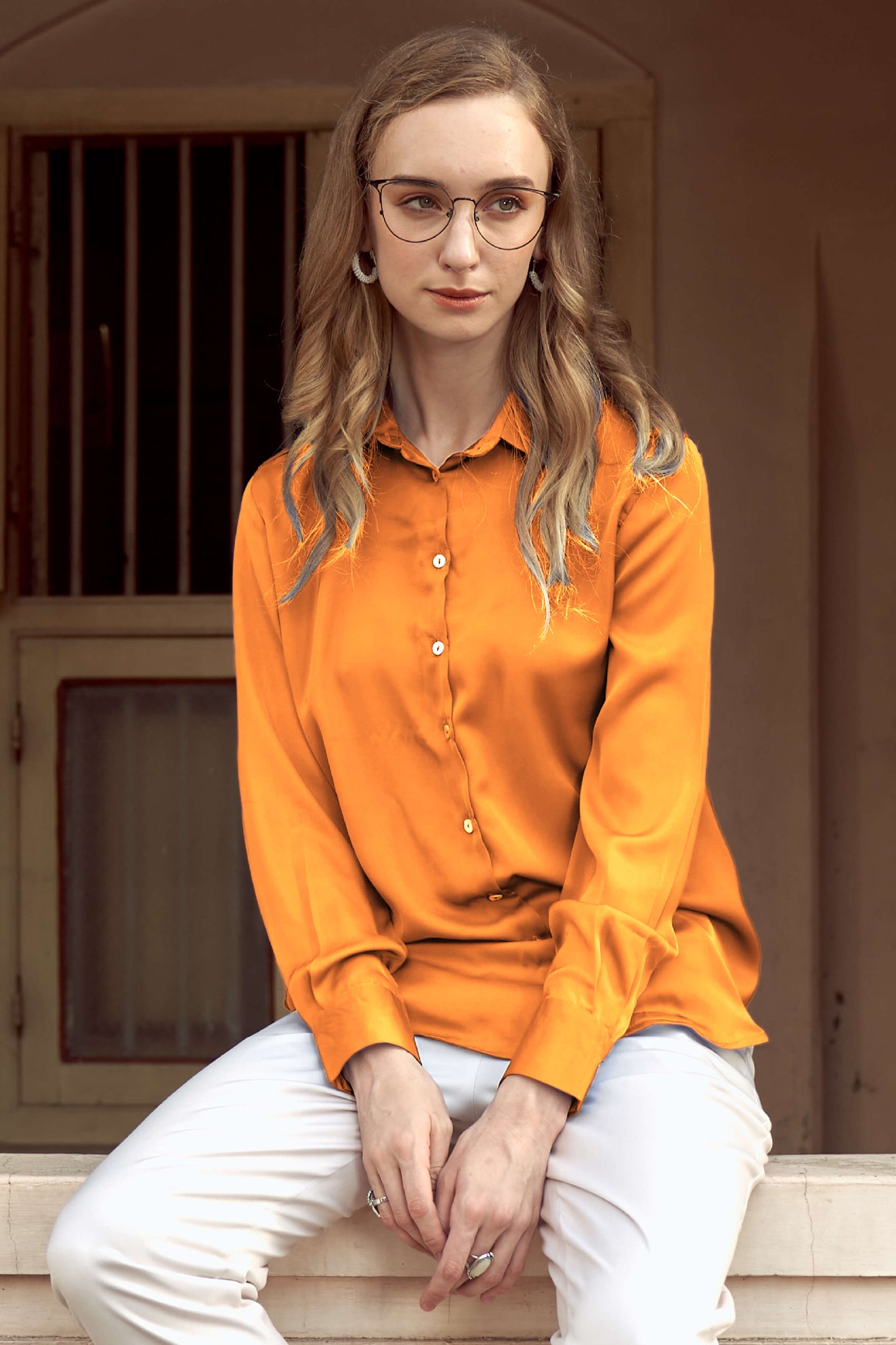 Orange Regular Fit Casual Shirt