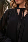 Black Frill Neck Cuff Sleeve Top - neofaa.com