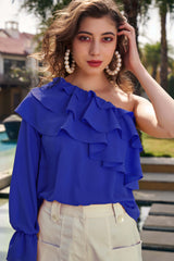 Royal Blue Layered One Shoulder Top