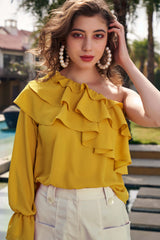 Mustard Layered One Shoulder Top