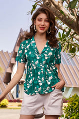 Floral V Neck Short Sleeve Shirt