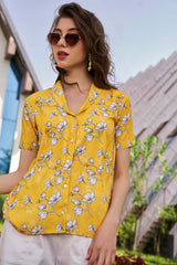Floral V Neck Short Sleeve Shirt
