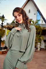 Laurel High Neck Cuff Sleeve Top