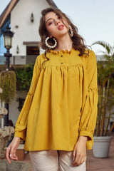 Mustard Ruffle Round Neck Full Sleeve Top