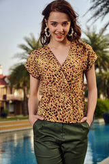 Leopard Print Elasticated Waist Paplum Top