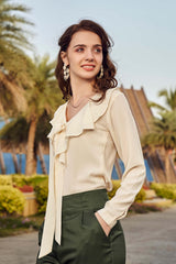 Cream V Neck Ruffle Knot Top