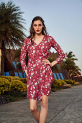 Floral Full Sleeve Wrap Dress