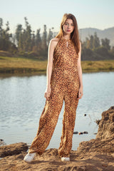 Leopard Print Halter Neck Jumpsuit