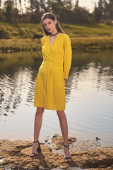 Mustard V Neck Sheath Dress