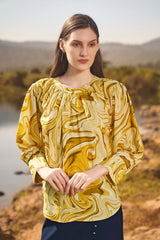 Marble Design Mandarin Neck Top